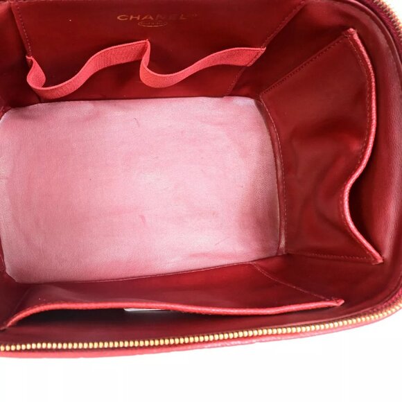 CHANEL CC Logo 2Way Vanity Hand Bag Caviar Skin Leather Red GHW Vintage - Picture 13 of 16